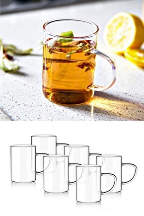6lı Termisil Ince Cam Kupa Bardağı Kulplu Fincan 0.25ml Bardak