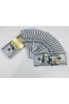 TAM 100 ADET GEÇERSİZ 100 DOLAR RENKLİ GERÇEK GÖRÜNÜMLÜ 1 DESTE
