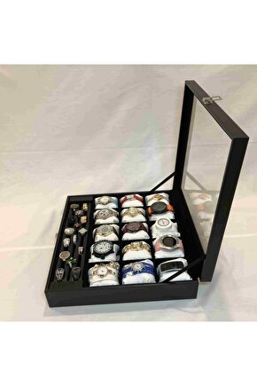 Kol Saatleri Küpe Kolye Bileklik Halhal Yüzük Saat Için 15 Bölme Yastıklı Deri Saklama Kutusu