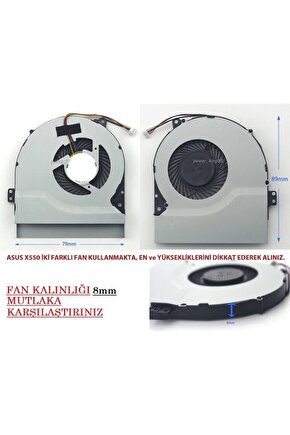 Asus X450L, X450LC, X450LD, X450M, X450V Cpu Fanı Ver.1 (7-8mm)