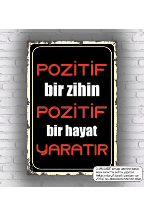 pozitif bir zihin pozitif bir hayat yaratır motivasyon duvar yazıları mdf tablo retro ahşap poster