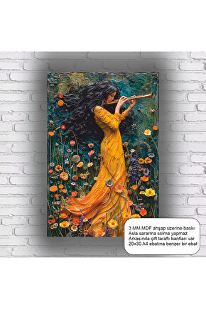 müzik enstürman klarnet çalan kadın sanatsal estetik mdf tablo ahşap poster