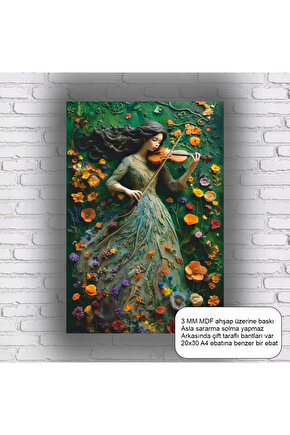 müzik kemal enstürman çalan kız estetik sanatsal mdf tablo ahşap poster