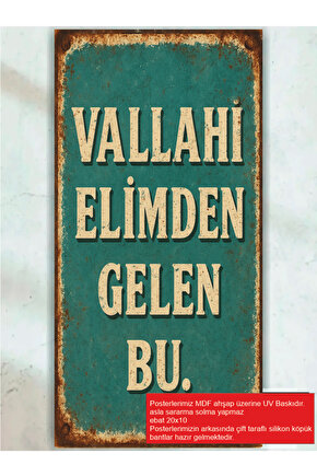 vallahi elimden gelen bu mini retro ahşap poster komik sözler duvar yazıları