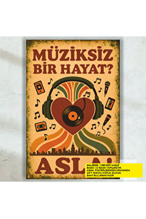 müziksiz bir hayat asla genç odası kafe müzik dekorasyon tablo retro ahşap poster