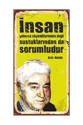 Aziz Nesin Mini Retro Ahşap Poster