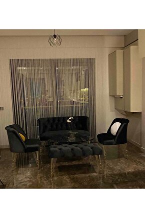 Nev elizzan garden siyah metal ayak çay seti koltuk berjer