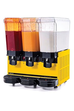 Klasik Triple, 2 Fıskiyeli, 1 Karıştırıcılı Soğuk İçecek Dispenseri 20+20+20 Litre Sarı