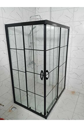 90*90 H:190 Siyah Profil Siyah Çizgili Duşakabin