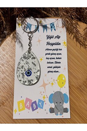 Epoksi Anahtarlık 15 Adet bebek Mevlüdübaby Shower Hatırasıözel Tasarım Nazar Boncuk Tasarımlı