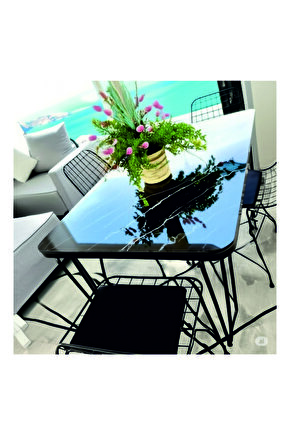 Siyah Metal Ayaklı 60x120 Cm Kalınlıklı (TEK MASA) SİYAH MERMER Mutfak - Balkon - Çalışma Masası