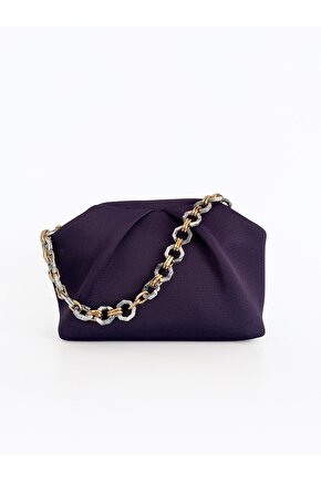 Kadın Pile Detaylı Mor Zincirli Omuz Çantası