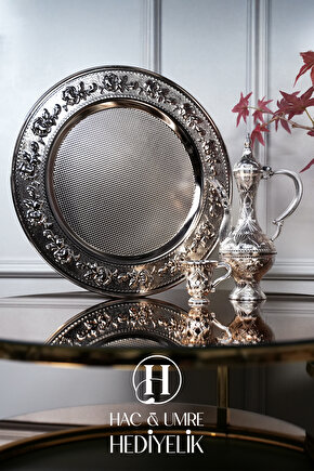 Gümüş Zemzem Takımı | 6 Kişilik Zemzem Sunum Seti | Zemzem Tepsisi, İbrik ve Fincan Seti