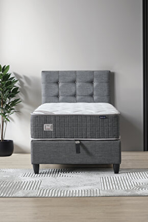 Mimoza Modeli Tek Kişilik Full Ortopedik Yataklı Baza ve Başlık Takımı 3 lü Set