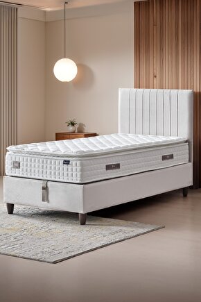 Zambak Tek Kişilik Sandıklı Baza + Full Ortopedik Antibakteriyel Pedli Yatak + Başlık 3 lü Set