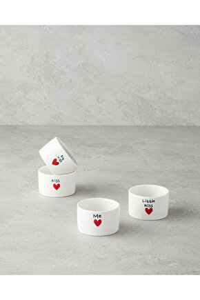 Lovely Stoneware 4lü Çerezlik 6,5 cm Kırmızı