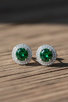 Yeşil Taşlı Yuvarlak Küpe