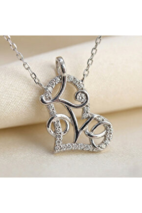 Love Detaylı Kalpli Kolye