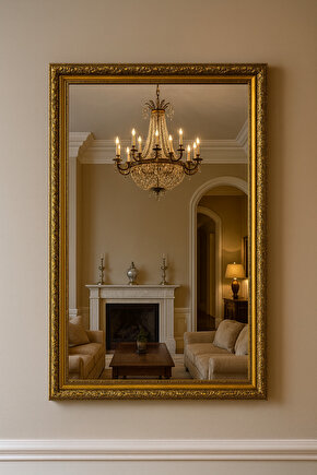 Altın Varaklı Çerçeveli Ayna-5cm Çerçeve Genişliği-Gold Ayna-Klasik Ayna-Varaklı Ayna - Salon Ayna