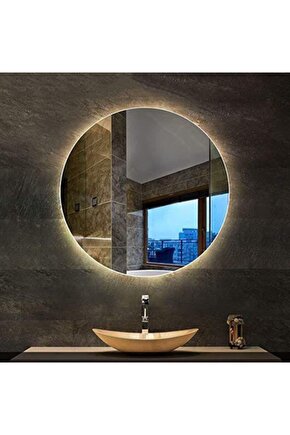 80 Cm Günışığı Ledli Yuvarlak Banyo Aynası Makyaj Aynası Trafolu