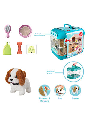 Hareketli Köpek ve Işıklı Sesli Şeffaf Kafes Seti
