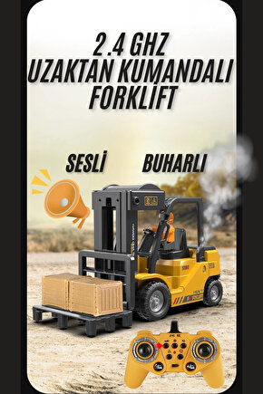 Oyuncak 12 Kanallı 2.4 Ghz Uzaktan Kumandalı Şarjlı Buhar Atan Forklift İş Makinası Koliler Dahil