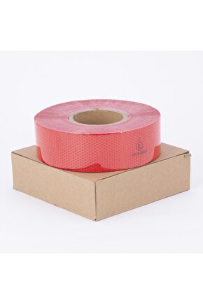 Reflekte Reflektör Reflektif Petekli Şerit Bant 50 Metre X 5 Cm Kırmızı Tüvtürk Uyumlu