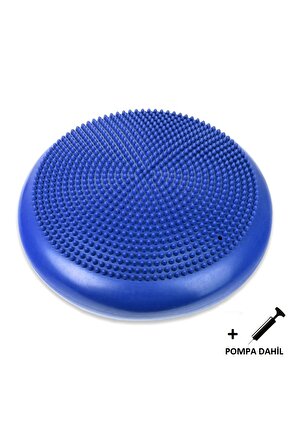 Dikenli Havalı Denge Minderi Mavi, Tırtıklı Denge Pedi 35 cm (POMPA DAHİL)