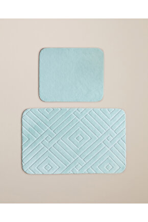 Twillow Kaydırmaz Taban Banyo Paspası Seti 60x80 cm + 40x60 cm Açık Mavi