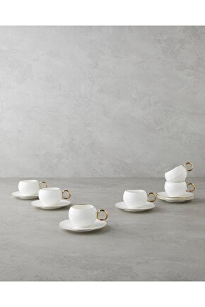 Moonlit Porselen 12 Parça 6 Kişilik Kahve Fincan Takımı 90 Ml Beyaz-Gold (22.12.2025)