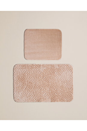 Wavelet Kaydırmaz Taban Banyo Paspası Seti 60x100 cm + 50x60 cm Açık Bej