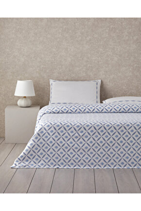 Sea Shell Baskılı Tek Kişilik Pike Takımı 150x220 cm Mavi