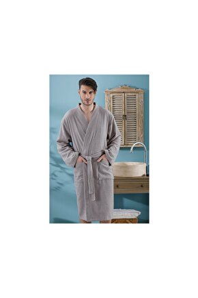 Plain Pamuklu Erkek Bornoz S-m Koyu Gri