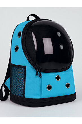 Yıkanabilir Şeffaf Kedi ve Köpek Taşıma Çantası 7 Hava Kanalı Fileli Ceplerle Pratik Kullanım Mavi