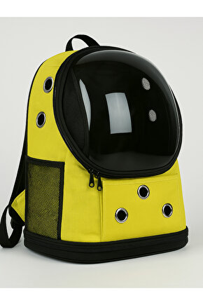Yıkanabilir Şeffaf Kedi ve Köpek Taşıma Çantası 7 Hava Kanalı Fileli Ceplerle Pratik Kullanım Sarı