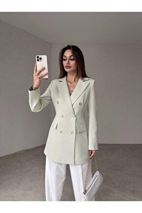 Kadın Çift Düğme Atlas Kumaş Ceket