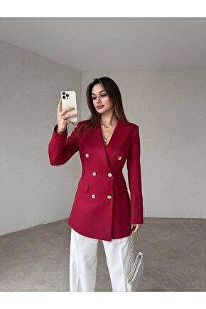 Kadın Çift Düğme Atlas Kumaş Ceket