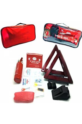 Lüx Trafik Seti Profesyonel Araç Muayene Uyumlu Ilk Yardım Seti Tüv Türk Uyumlu Kare Çantalı