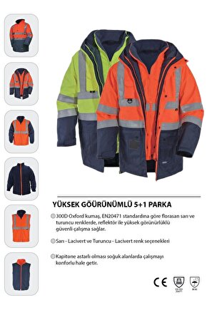 Bestguard Işçi Parkası Yüksek Görünümlü 5 1 Parka - Çok Kullanışlı Ceket Mont Parka