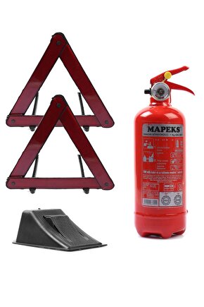 Mapeks Araç Yangın Tüpü 1 Kg Ve 2 Adet Reflektör Ve Kayma Takozu Oto Trafik Seti