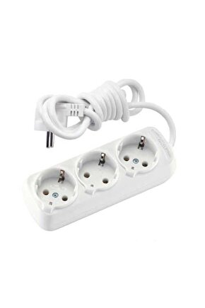 Grup Priz - 2 Metrelik Topraklı Uzatma 3lü Priz, 2m Kablolu Fiş