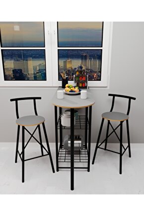 2 Kişilik Mutfak Masası Mutfak Bar Masa Sandalye Takımı Katlanır Bar Sandalye Atlantik Füme 1337-a