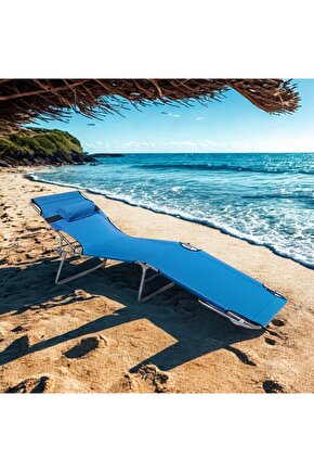 Kamp Yatağı Yastıklı Katlanır Şezlong Kampet Mavi 1626