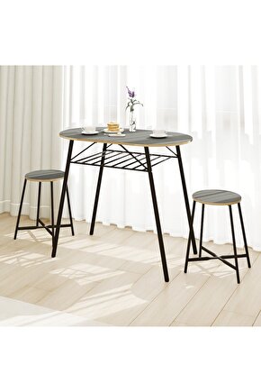 Mutfak Masası Oval Tabure Takımı Masa Sandalye Takımı Füme 1475