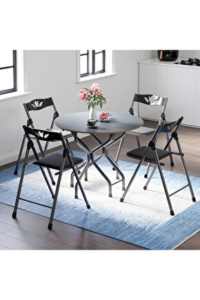 Mutfak Masa Sandalye Takımı Bahçe Yemek Masa Seti Yuvarlak Füme 1052