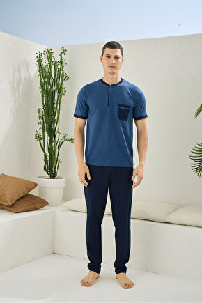 ERKEK V YAKA BOYDAN DÜĞMELİ PİJAMA TAKIMI