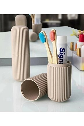 Bej Renk Smart Saklama Kabı Diş Fırçalık Seyehat Çok Amaçlı Organizer