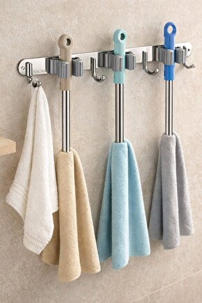 Paslanmaz Çelik Mop Askısı | Duvara Monte Mop ve Bez Tutucu 304 Çelik