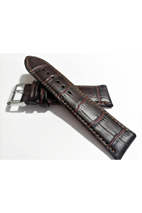 KAHVE  KROKO  DERİ  SAAT KORDONU 24 MM  HAKİKİ DERİ KAYIŞ(145)