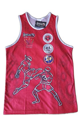 Giftoomsport- Federasyon Logolu Dijital Baskılı Muay Thai Atlet-l Beden-kırmızı